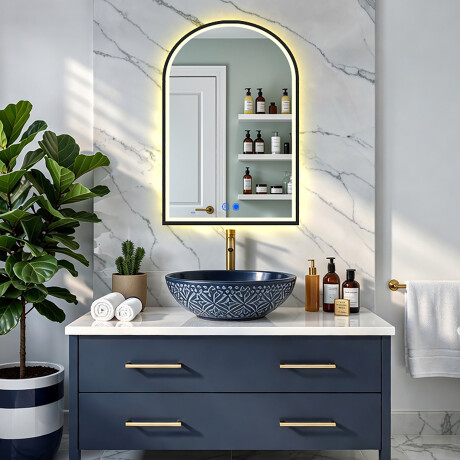 Szabálytalan tükör LED világítással fekete alumínium keretben #8