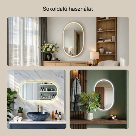 Ovális LED háttérvilágítású tükör – 50x80/50x100 cm ezüst alumínium keretben #4