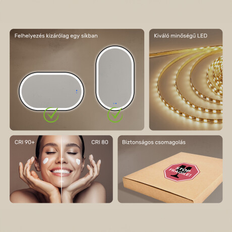 Ovális LED háttérvilágítású tükör – 50x80/50x100 cm ezüst alumínium keretben #7