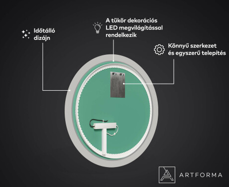 Kerek Előszobai Dekorációs Tükör Led Világítással - Art Deco #3