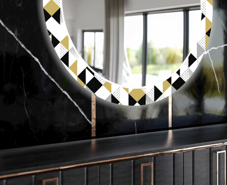 Kerek Ebédlői Dekorációs Tükör Led Világítással - Geometric Patterns #11