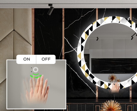 Kerek Ebédlői Dekorációs Tükör Led Világítással - Geometric Patterns #5
