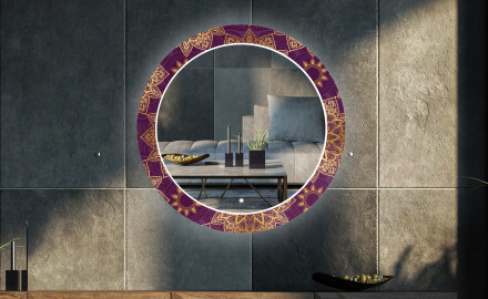 Kerek Megvilágított Dekoratív Tükör Led A Nappalihoz - Gold Mandala
