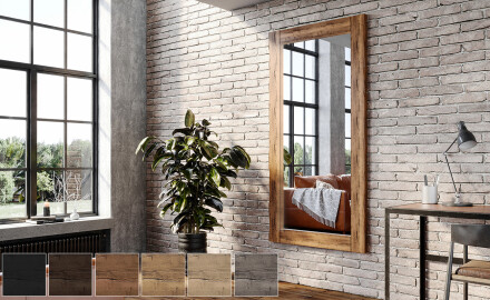Függőleges szögletes tükör fa kerettel falra szerelhető L224