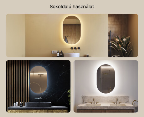 Fürdőszoba Tükör Világítással LED 50x80cm hideg LED színnel 7000K, meleg színnel 3000K vagy semleges színnel 4500K #2