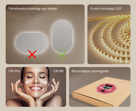 Fürdőszoba Tükör Világítással LED 50x80cm hideg LED színnel 7000K, meleg színnel 3000K vagy semleges színnel 4500K #5