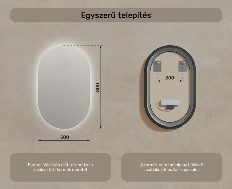 Fürdőszoba Tükör Világítással LED 50x80cm hideg LED színnel 7000K, meleg színnel 3000K vagy semleges színnel 4500K #7