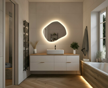 Világítással ellátott fürdőszobai tükör, két színű világítás, érintőkapcsoló, fűtőszőnyeg