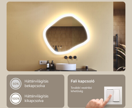 Világítással ellátott fürdőszobai tükör, két színű világítás, érintőkapcsoló, fűtőszőnyeg #4
