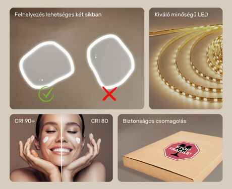 Világítással ellátott fürdőszobai tükör, két színű világítás, érintőkapcsoló, fűtőszőnyeg #6