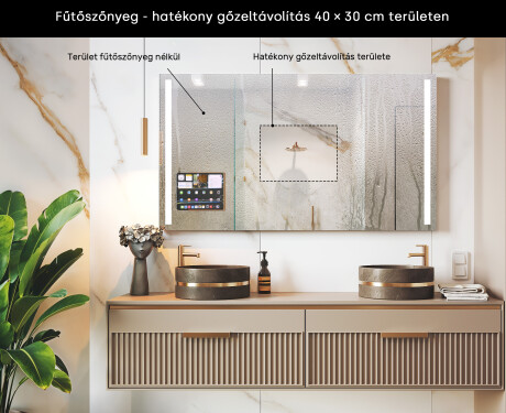 Okos Téglalap Alakú LED Fürdőszobai Tükör iPad Displine L02 Apple Kerettel #7