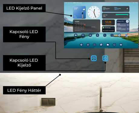 Intelligens Lekerekített LED Fürdőszobatükör SmartScreen 21,5” #2