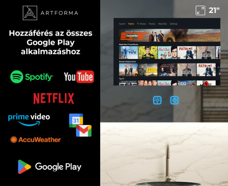 Intelligens Lekerekített LED Fürdőszobatükör SmartScreen 21,5” #3