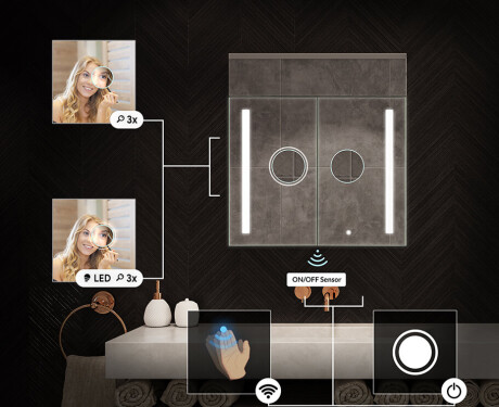 Fürdőszobai szekrény LED tükörrel L02 Emily 66,5 x 72 cm, Oslo tölgy színben #5