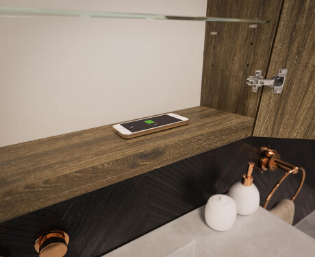 Falra szerelhető fürdőszobai szekrény LED tükörrel L02 Emily 100 x 72 cm, Ősi Tölgy színben #12