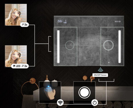 Falra szerelhető fürdőszobai szekrény LED tükörrel L02 Emily 100 x 72 cm, Ősi Tölgy színben #5