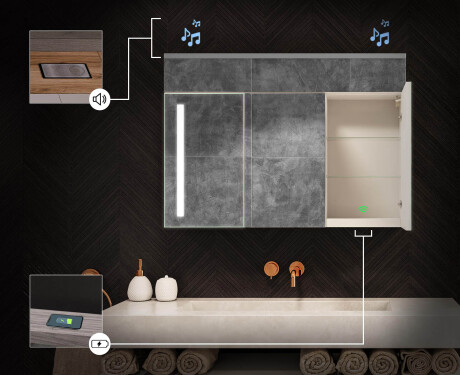 Falra szerelhető fürdőszobai szekrény LED tükörrel L02 Emily 100 x 72 cm, Ősi Tölgy színben #6