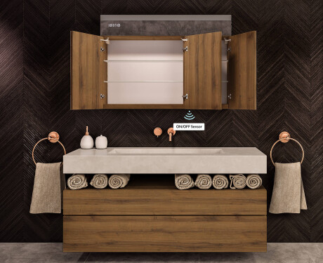 Falra szerelhető fürdőszobai szekrény LED tükörrel L02 Emily 100 x 72 cm, Ősi Tölgy színben #8