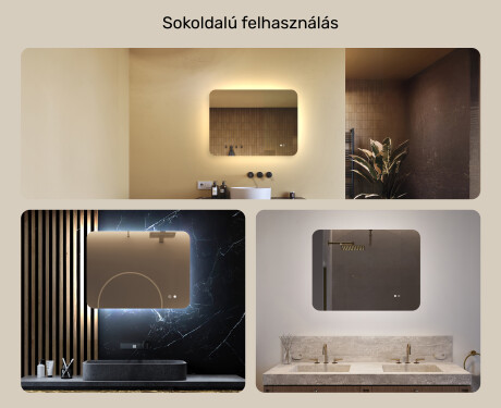 Lekerekített fürdőszobai tükör LED világítással, kétszínű, érintőkapcsoló, fűtőszőnyeg #2